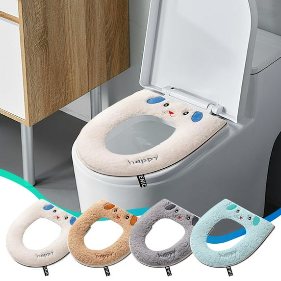 syligr Cute Plush Foam Toilet Seat Cushion, Soft Warm Padded Cover for Round Elongated Toilets, Elastic Straps Washable Non-Slip Bathroom Mat, Cozy Winter Comfort, Easy Installation