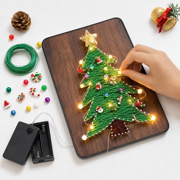 syligr DIY Christmas Tree String Art Kit, Complete Nail Thread Painting Set with LED Lights, Wall Decor Craft for Adults Teens Home Bedroom Living Room, Xmas Holiday Gift, 13.8in