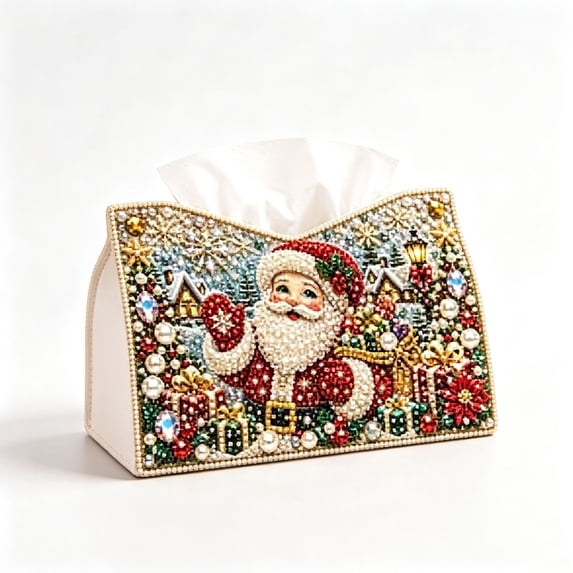 syligr DIY Diamond Art Tissue Box Kit for Christmas Decorations, Santa Claus Tissue Box Kit for Adults, Craft Diamond Ornament for Tabletop Decoration, Vintage Holiday Party Decor Gift