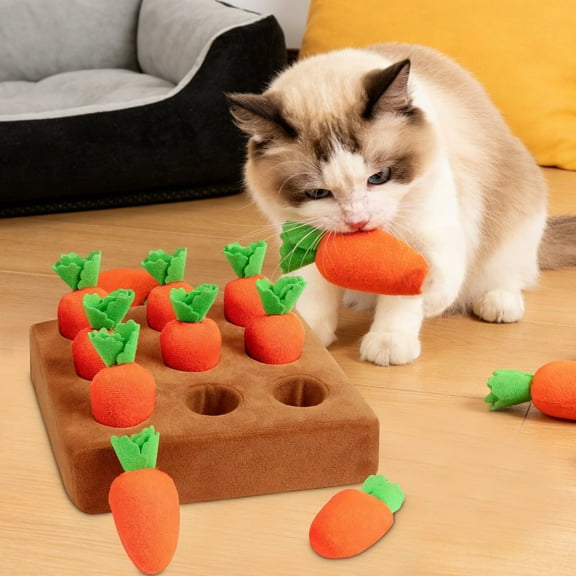 syligr Dog Sniffing Mat Carrot Puzzle Toy Pet Activity Mat 20x20cm, 9 Carrot Hide & Seek Game for Mental Stimulation, Slow Feeder Dog Intelligence Toy for Indoor Entertainment
