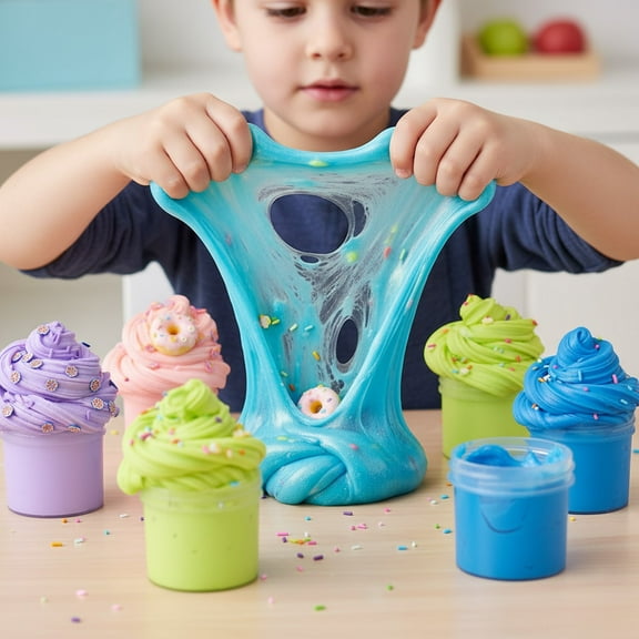 syligr Donut-shaped Colored Clay 6 Pack Stretchy Stress Relief Toy Sensory DIY Craft for Kids Classroom Birthday Gift with Accessories Soft Furry Cloud Creative Safe Colorful for Toddlers