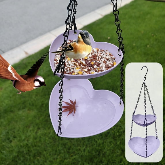 syligr Double Layer Bird Feeder 8.7 Inch, Outdoor Hanging Wild Bird Feeder for Garden, Plastic Two-Tier Bird Feeding Station with Chain, for Seed and Water, Gift for Bird Lovers