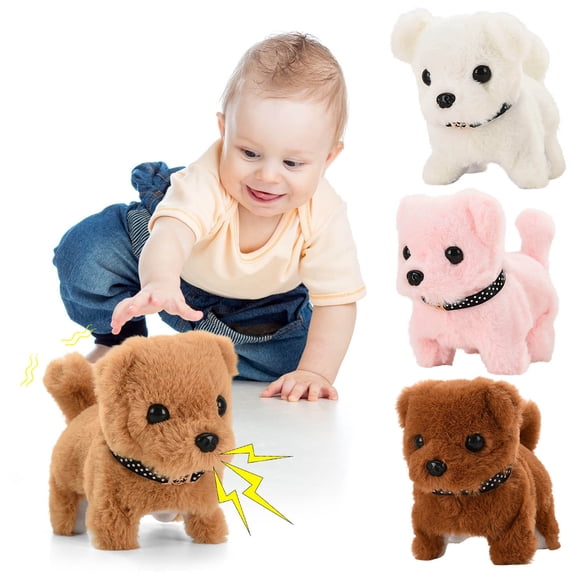 syligr Electronic Plush Toy Dog with Walking Simulation and Sound Light Effects - Realistic Bichon Frise Puppy Pet for Kids Interactive Play and Companion