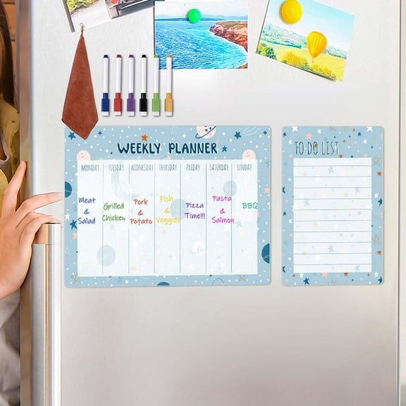 syligr Erasable Magnetic Refrigerator Sticker, Movable Weekly Monthly Plan Board, PVC Whiteboard for Scheduling, Includes Pens and Suction Cup, for Home Office, Easy to Clean and Re