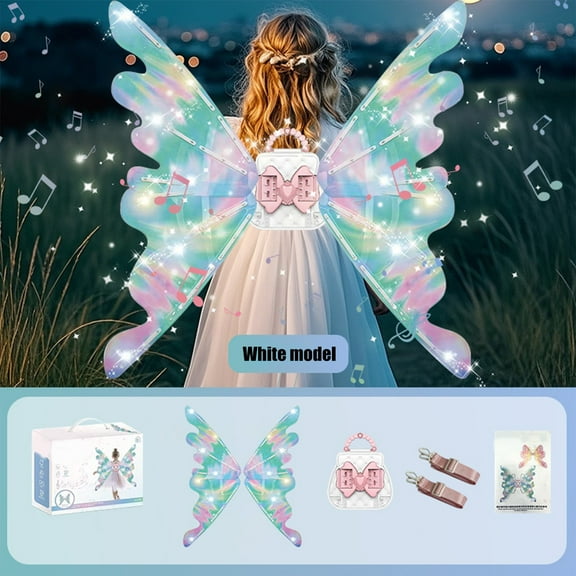 syligr Fairy Butterfly Wings with LED Lights Music, Wearable Toy for Kids Costume Party, Rechargeable Battery, Gift for Children, Pet Back Decoration for Festive Events