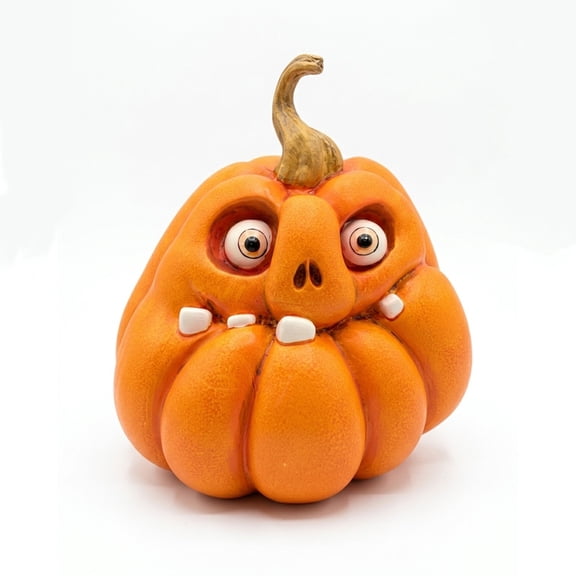 syligr Fall Pumpkin Ornament for Mantel Shelf Decorations, Funny Goofy Face Pumpkin Statue for Halloween Home Decor, Whimsical Pumpkin Figurine for Tabletop Decor, Party Favors, 5.9IN