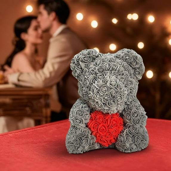 syligr Faux Preserved Rose Bear with Gift Box, Artificial Flower Teddy Bear Home Decor, Handmade Romantic Gift for Valentine's Day, Anniversary, Birthday, Girlfriend, Wife