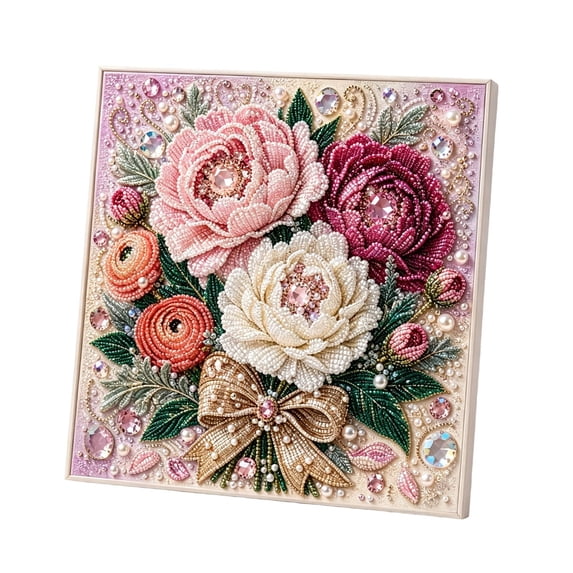 syligr Flower Diamond Art Kit for Adults, Peony Pearl Painting Kits for Christmas Decorations, DIY Floral Wall Mantel Decor for Home, Art Craft Ornament for Holiday Party Gift