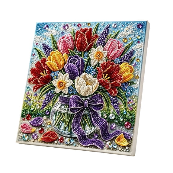 syligr Flower Diamond Art Kit for Adults, Tulip Pearl Painting Kits for Christmas Decorations, DIY Floral Wall Mantel Decor for Home, Art Craft Ornament for Holiday Party Gift
