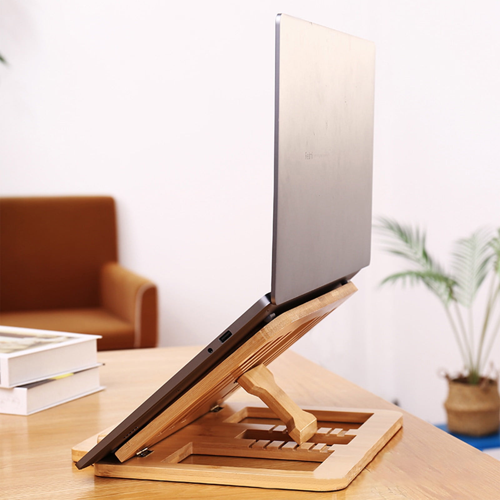 syligr Foldable Bamboo Laptop Stand - Adjustable Height Ergonomic ...