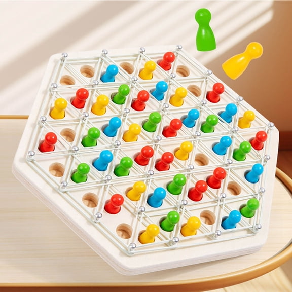 syligr Geometric Chain Chess Game for Kids Ages 3+ Board Puzzle Toy 1 Set Wooden Triangular Blocks Strategy Thinking Training Family Interactive Desktop Game Travel Activity