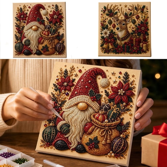 syligr Gnome Christmas Diamond Art for Adults, Vintage Christmas Pearl Art Kits, DIY Pearl Diamond Kit, Winter Bead Crafts Ornament, Xmas Party Decorations for Mantel, Unique Gift/Favors