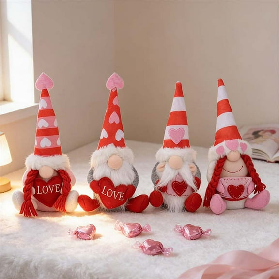syligr Gnome Doll Valentine's Day Plush Heart Gnome Figurine Handmade Home Decoration Gift for Her Him Romantic Table Centerpiece Shelf Festive Ornament for Living Room Mantel Wedding Anniversary
