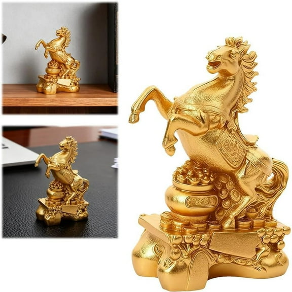 syligr Golden Horse Statue Feng Shui Decor for Wealth Success Chinese New Year 2026 Ornament Home Office Desk Decoration Resin Figurine Gift Idea for Collector Enthusiast Display