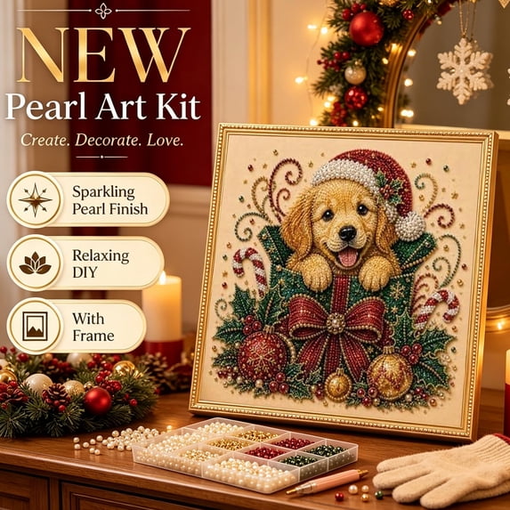 syligr Golden Retriever Christmas Diamond Art for Adults, Dog Christmas Pearl Art Kits, DIY Pearl Diamond Kit, Animals Bead Crafts Ornament, Xmas Party Decorations for Mantel, Unique Gift/Favors