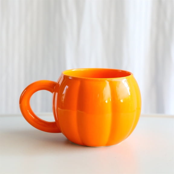 syligr Halloween Mug - Ceramic Pumpkin Coffee Cup with Handle, Cute Fall Harvest Tea Cup for Hot Drinks, Thanksgiving Pumpkin Spice Latte Cup, Dishwasher Safe Halloween Party Cup, Orange