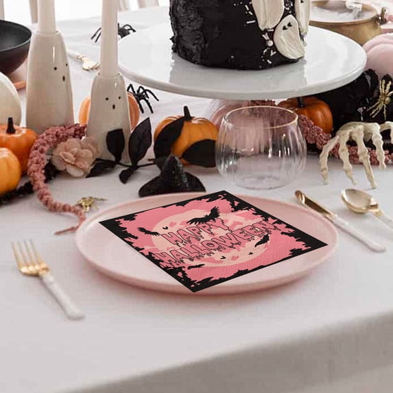 syligr Halloween Napkins - 16 PCS Napkin Party Supplies with Pink Gothic Themed Decorated Paper for Table Setting, Disposable Tissues