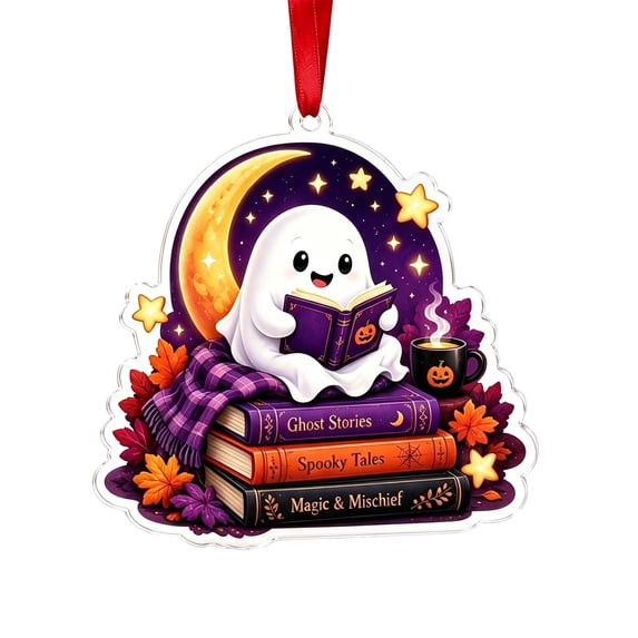 syligr Halloween Ornaments for Tree Decor, Acrylic Reading Theme Hanging Ornament, Spooky Holiday Decor for Window Wall Mantel, 2D Cute Inodoor Home Decor, Halloween Party Gift