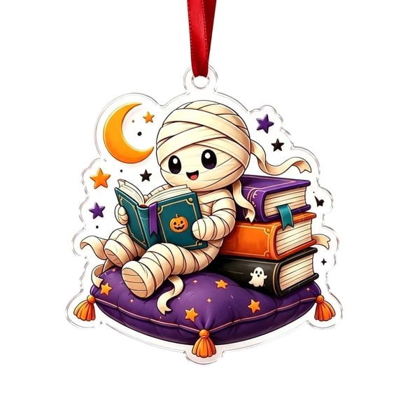 syligr Halloween Ornaments for Tree Decor, Acrylic Reading Theme Hanging Ornament, Spooky Holiday Decor for Window Wall Mantel, 2D Cute Inodoor Home Decor, Halloween Party Gift