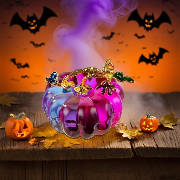 syligr Halloween Thanksgiving Decor Crystal Glass Pumpkin Table Centerpiece - Fall Harvest Decorative Accent for Dining Table, Bookshelf, Holiday Home Decor & Gift Giving, Party Indoor Decoration