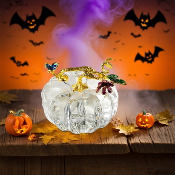 syligr Halloween Thanksgiving Decor Crystal Glass Pumpkin Table Centerpiece - Fall Harvest Decorative Accent for Dining Table, Bookshelf, Holiday Home Decor & Gift Giving, Party Indoor Decoration