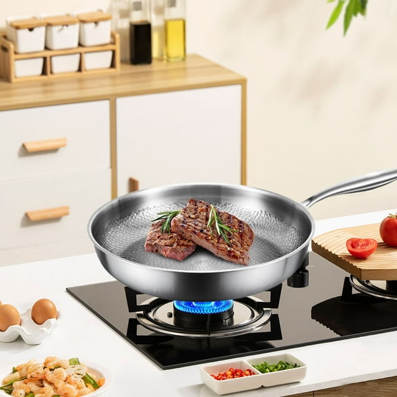 syligr Hammered Nonstick Frying Pan Induction Compatible Gas Stove Safe Even Heat Distribution Family Cooking Essential Kitchen Cookware Set Healthy Eating Meal Preparation, 13 Inch