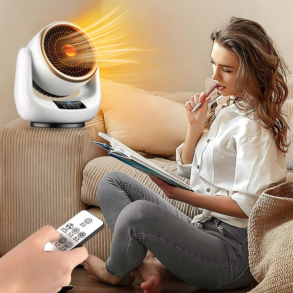 syligr Heating and Cooling Fan with Swing Head, Remote Control Desktop Heater, for Winter Warming in Home Office, Adjustable Temperature, Compact Design, Safe and Efficient