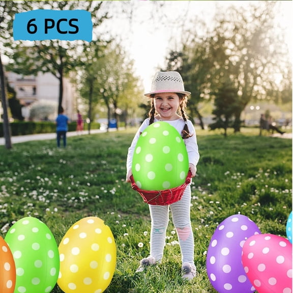 syligr Inflatable Easter Eggs 6 Pack 16 Inch Outdoor Yard Garden Decorations Colorful Large Plastic Eggs for Kids Party Hunting Games Patio Indoor Spring Festival Holiday PVC Decor