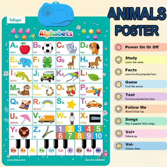 syligr Interactive Sound Alphabet Poster, Touch-to-Say Learning Wall Chart for Toddlers, ABCs 123s Phonics Educational Toy with 8 Keys Piano, Word-Picture Recognition Poster for Boys Girls Ages 2-5