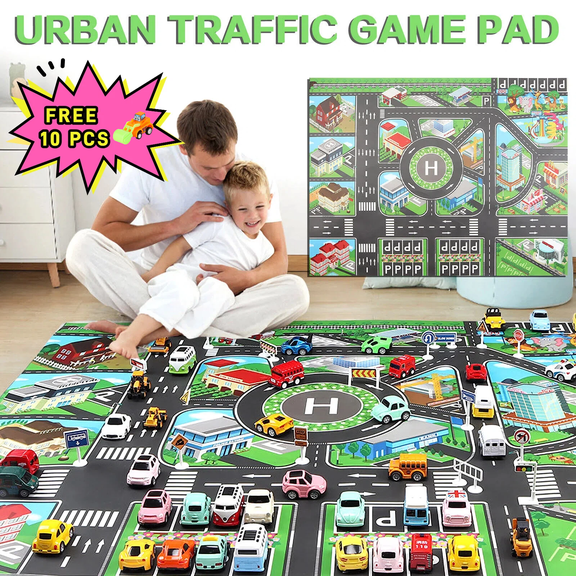 syligr Large City Traffic Car Play Mat for Kid Room, 51"x39" Toddler Activity Rug, Toy Carpet with Road Map & Parking Lot, Vehicle Playmat for Floor, Bedroom, Playroom, Birthday Gift for Boys Girls