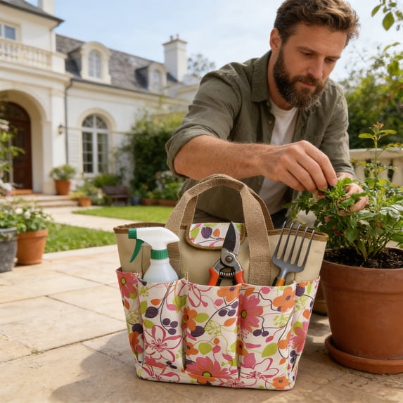 syligr Large Gardening Tool Bag 19.3x12.3x6.3", Heavy Duty Oxford Tote Organizer with Multiple Pockets, Storage Holder for Shears Gloves Pruners, Garden Yard Work Gift