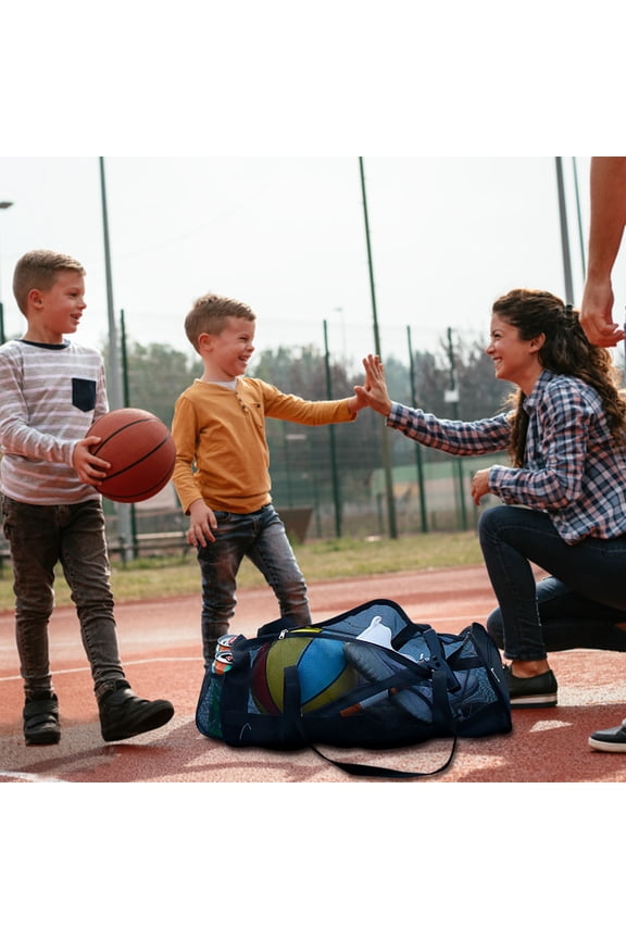Large Sports Ball Bag, 12.8x10.6" 600D Polyester Mesh Duffel, Portable Basketball Volleyball Soccer Storage Tote with Shoulder Strap, Ball Carry Bag for Equipment Gear Shoes, Fitness Travel