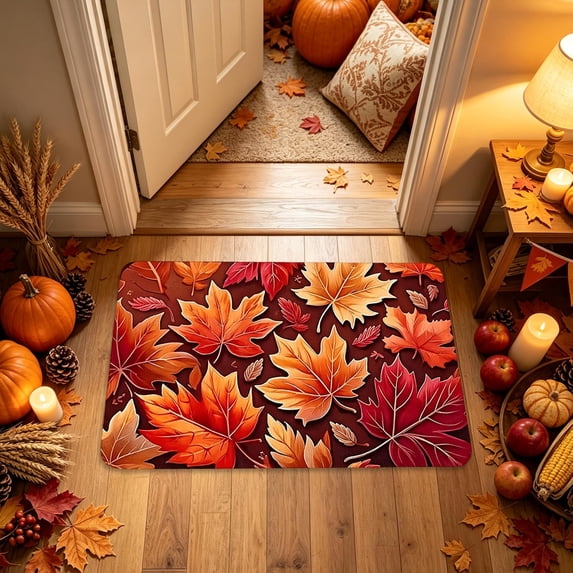 syligr Maple Leave Fall Rugs for Outdoor Front Door, Halloween Doormat for Indoor Entryway Kitchen, Autumn Harvest Welcome Floor Mat for Home, Thanksgiving Non-Slip Mat, 16x24 Inch