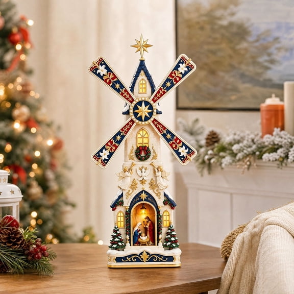 syligr Nativity Scene Wall Decor for Christmas Decorations, Rotating Windmill House Ornament for Mantel Entryway, Religious Christmas Home Decor, Holiday Party Deocr Gift, 7.9x3.1 Inch