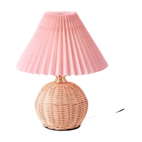 syligr Pleated Table Lamp for Bedroom, LED Rattan Ball Nightstand Light, Desk Lamp for Living Room Office Dorm, Umbrella-Shaped Ambient Light for Reading, USB Powered, Gift for Home Decor