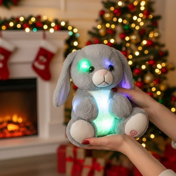syligr Plush Bunny Toy 18 Inch- Rainbow Light Up Color Changing Stuffed Animal withSatin Ribbon, Cuddly Night Light Companion for Kids, Christmas Birthday Gift for Girls Boys,Soft Glowing Rabbit Bear