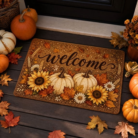 syligr Pumpkin Maple Leave Fall Rugs for Outdoor Front Door, Halloween Doormat for Indoor Entryway Kitchen, Autumn Harvest Welcome Floor Mat for Home, Thanksgiving Non-Slip Mat, 16x24 Inch