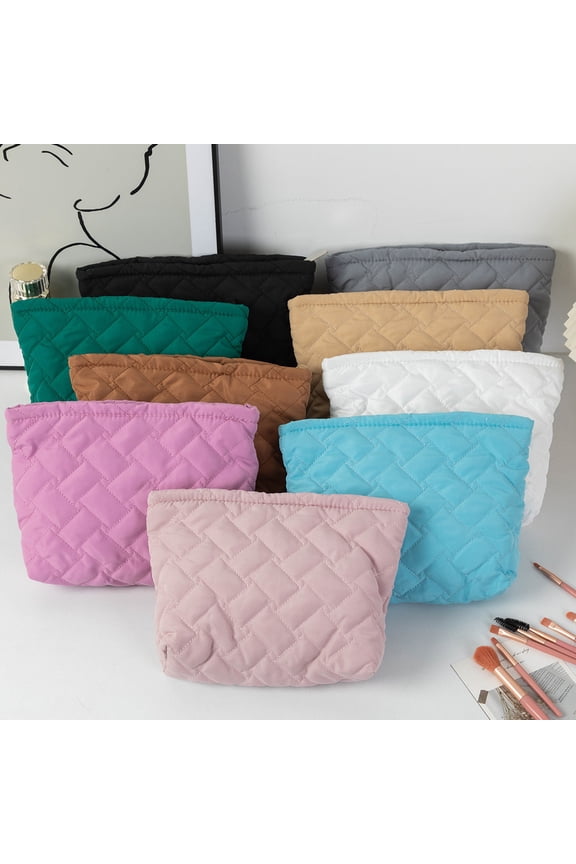 Quilted Makeup Pouch Cosmetic Bag Travel Organizer Portable Zippered Case for Toiletries Brushes Accessories Handbag Insert Mini Tote Multiple Colors Soft Material with Inner Compartments