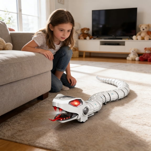 syligr Remote Control Snake Toy for Kids Ages 6-12 Mechanical Spray Animal 24 Inch White Blue 2.4G Wireless Crawling Simulation Reptile Outdoor Play Birthday Gift