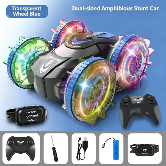 syligr Remote Control Waterproof Stunt Car, 4WD Amphibious RC Vehicle with 360 Rotation and Gesture Control, Double Remote for Pool Beach Backyard Play, Birthday Christmas Gift