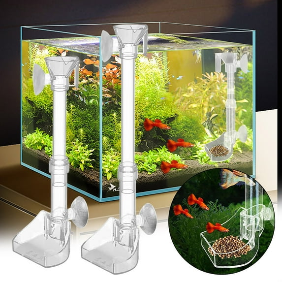 syligr Retractable Fish Feeder for Aquarium Tank, Acrylic Feeding Tube with Suction Cup and Cleaning Brush, Height Adjustable Fish Food Dispenser, Ornamental Fish Tank Supplies
