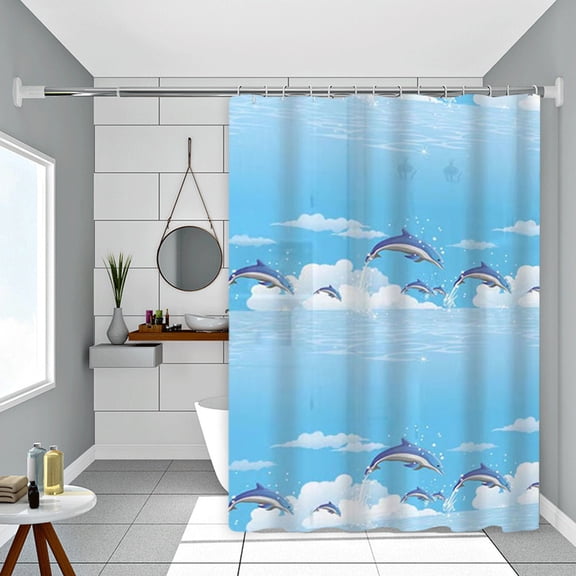 syligr Sea Theme Shower Curtain 72"x72" with Dolphin Starfish Pattern, Waterproof Mold Resistant Plastic with 12 Hooks Included, Coastal Style Bathroom Decor for Home Hotel Homestay