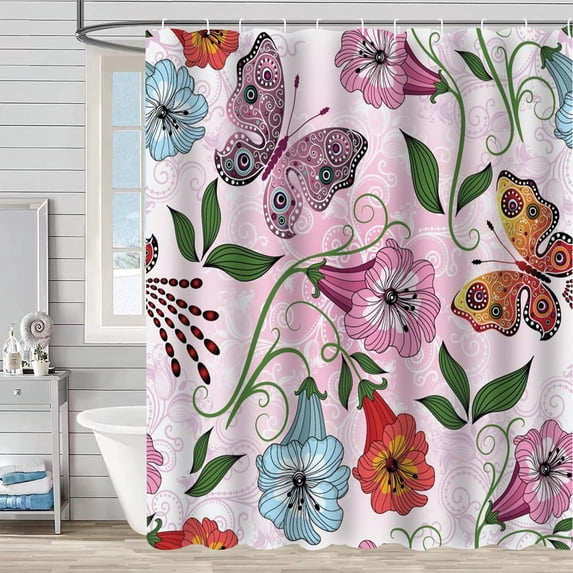 syligr Shower Curtain 72"x80" with Botanical Leaf Flower Pattern, Waterproof Mold Resistant Plastic with 12 Hooks Included, Tropical Jungle Style Bathroom Decor for Home Hotel Homestay