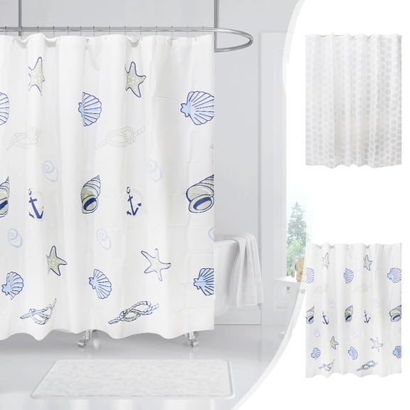 syligr Shower Curtain 72x78 Inch with Seashell Starfish Anchor Designs, Waterproof Mold Resistant Plastic with 12 Hooks Included, Coastal Style Bathroom Decor