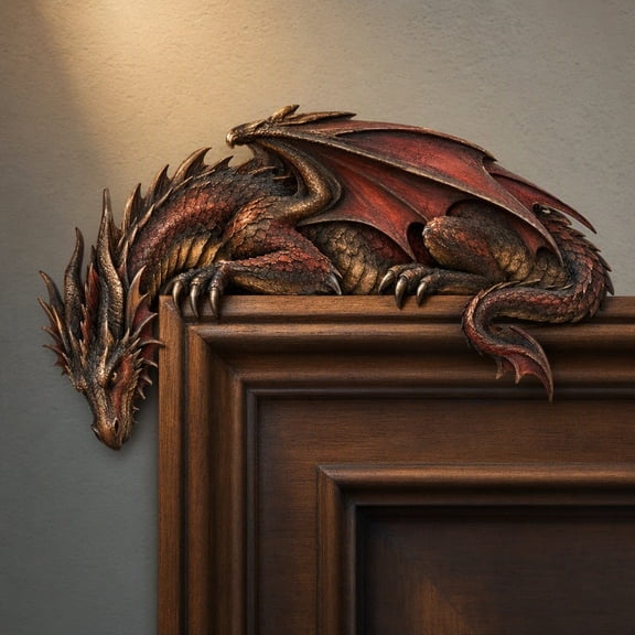 syligr Sleeping Dragon Door Frame Decor for Doorway, Wooden Dragon Wall Decoration, Fantasy Door Topper for Hallway Study Bedroom, Holiday Party Gift for Christmas New Year, 5.9x3.9 Inch
