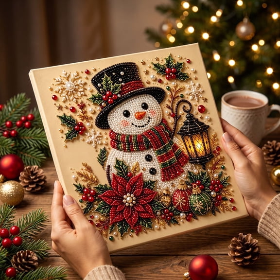 syligr Snowman Christmas Diamond Art for Adults, Vintage Christmas Pearl Art Kits, DIY Pearl Diamond Kit, Winter Bead Crafts Ornament, Xmas Party Decorations for Mantel, Unique Gift/Favors