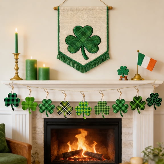 syligr St.Patrick's Day Decorations, 12 Pack Four Leaf Clover Hanging Ornaments with Ribbon, Single Sided Paper Party Decor for Wall, Door, Window, Gift Box, Home and Festival Scene Setting