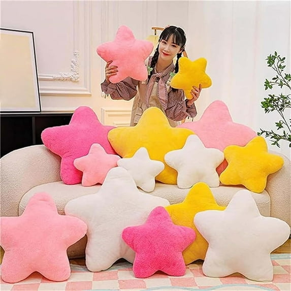 syligr Star Shaped Pillow Plush Toy, Super Soft Cute Decorative Pillow for Kids Room and Bedroom, Fleece and Cotton Filling, Girly Gift for Girls, Heart Cream Color