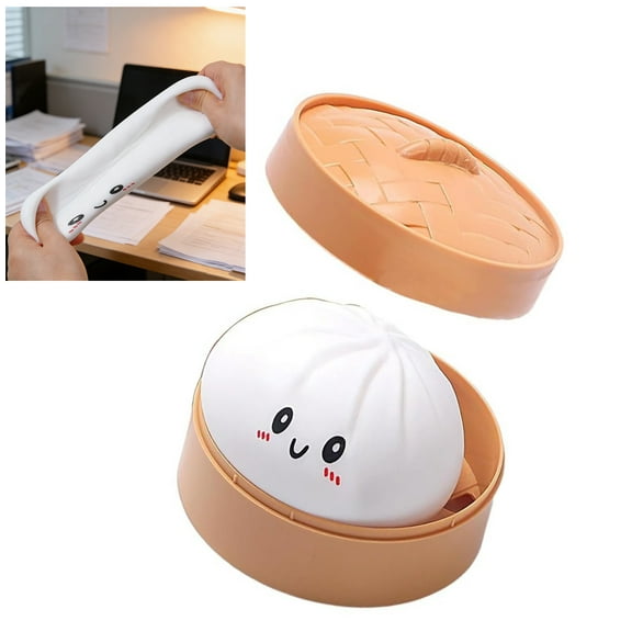 syligr Steamed Bun Stress Relief Toy for Teens and Adults Sensory Fidget Toys Silicone Material with Music Simulation Steamer Squeeze Toy for Office Home School Decompression Gift