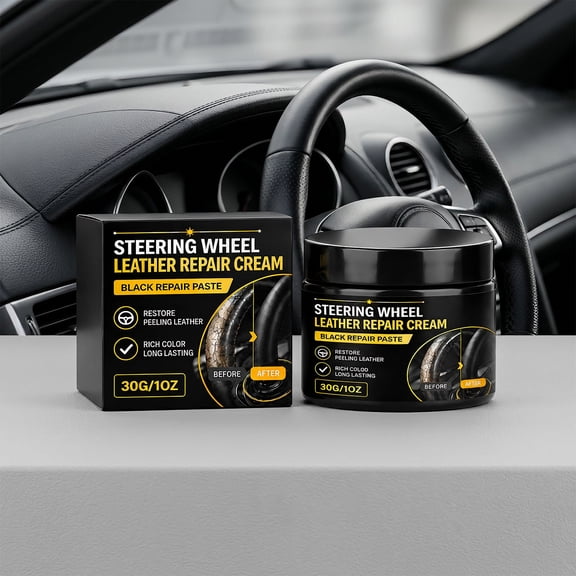 syligr Steering Wheel Leather Repair Paste for Car Interior, Leather Filler for Cracks Scuffs Peeling, Black Leather Repair Cream for Car Seats Sofa Door Panels, DIY Leather Care Balm, 1.8 oz